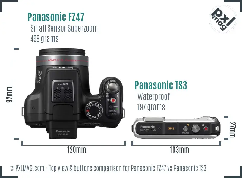 Panasonic FZ47 vs Panasonic TS3 top view buttons comparison