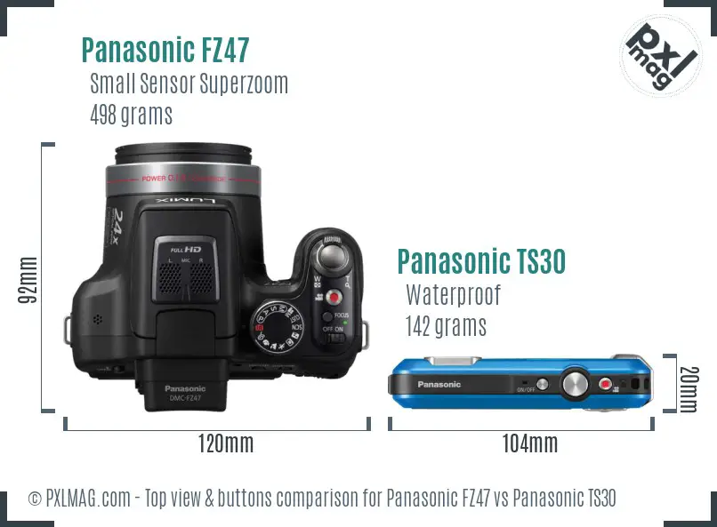 Panasonic FZ47 vs Panasonic TS30 top view buttons comparison