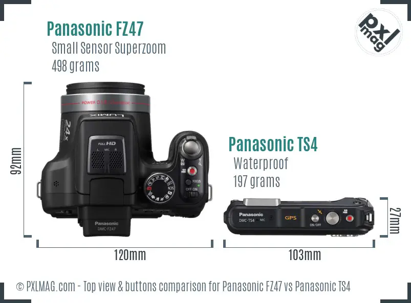 Panasonic FZ47 vs Panasonic TS4 top view buttons comparison