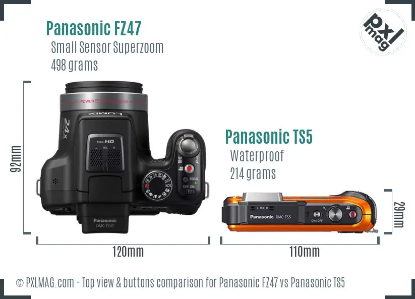 Panasonic FZ47 vs Panasonic TS5 top view buttons comparison