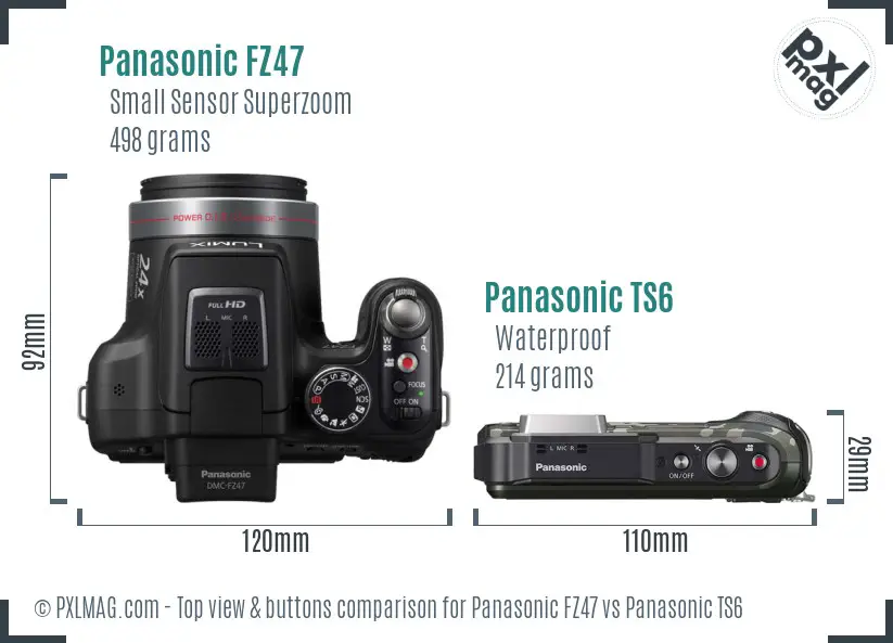 Panasonic FZ47 vs Panasonic TS6 top view buttons comparison