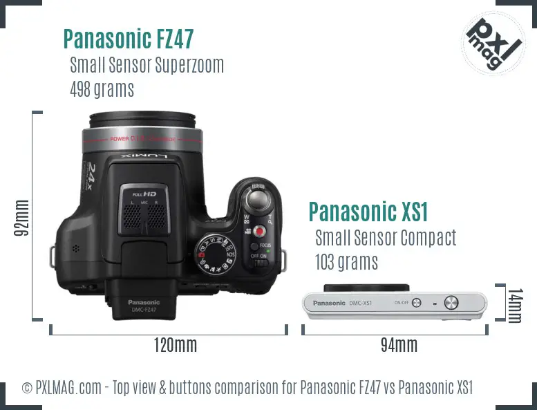 Panasonic FZ47 vs Panasonic XS1 top view buttons comparison