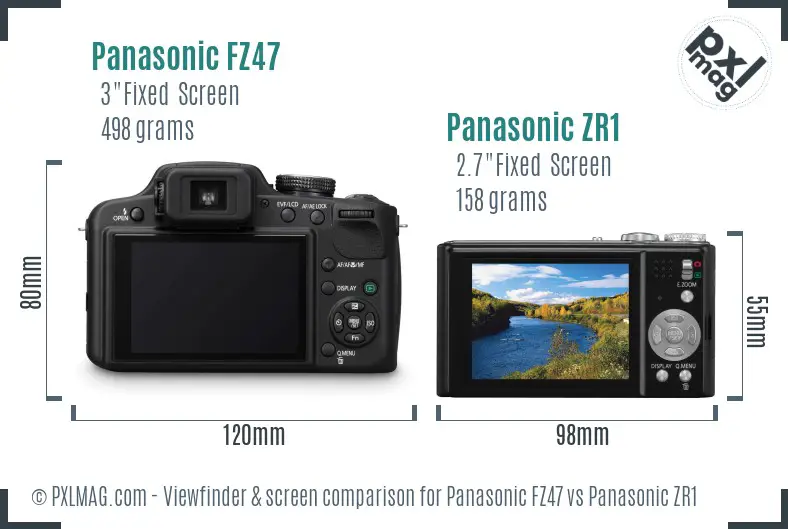 Panasonic FZ47 vs Panasonic ZR1 Screen and Viewfinder comparison