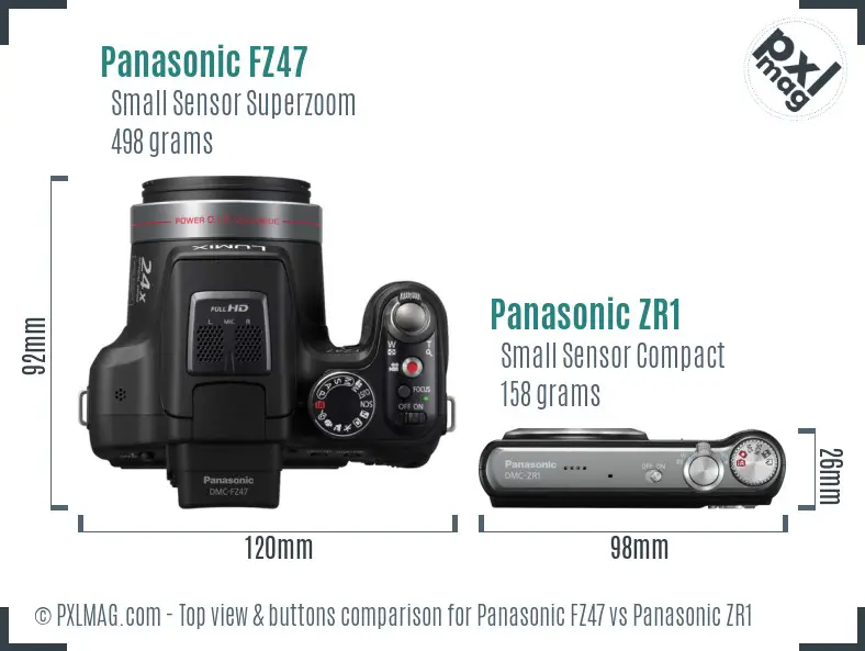Panasonic FZ47 vs Panasonic ZR1 top view buttons comparison