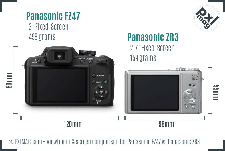Panasonic FZ47 vs Panasonic ZR3 Screen and Viewfinder comparison
