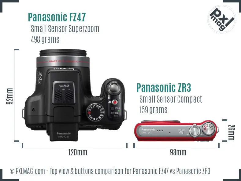Panasonic FZ47 vs Panasonic ZR3 top view buttons comparison
