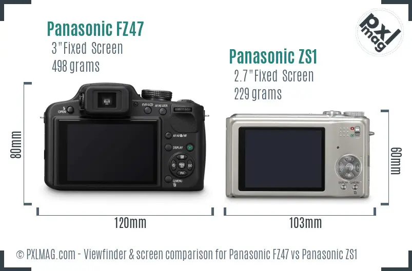 Panasonic FZ47 vs Panasonic ZS1 Screen and Viewfinder comparison