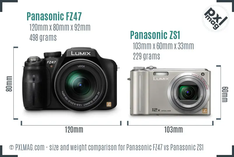 Panasonic FZ47 vs Panasonic ZS1 size comparison