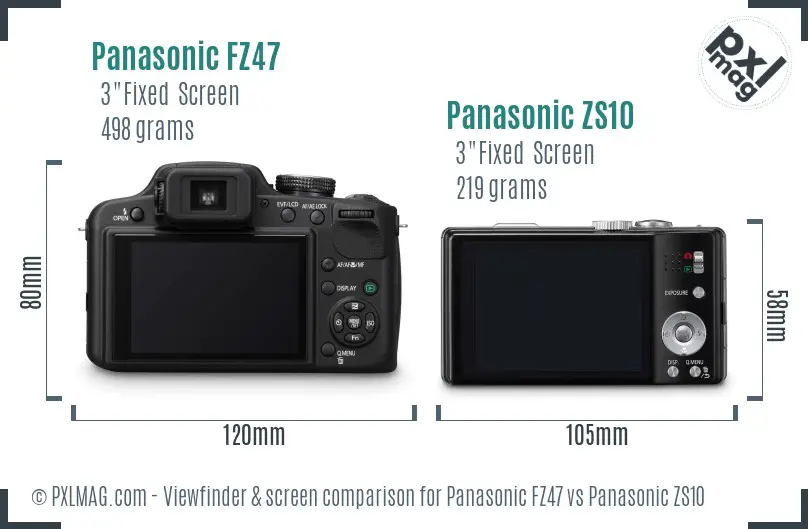 Panasonic FZ47 vs Panasonic ZS10 Screen and Viewfinder comparison