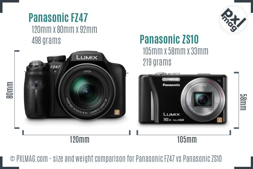 Panasonic FZ47 vs Panasonic ZS10 size comparison