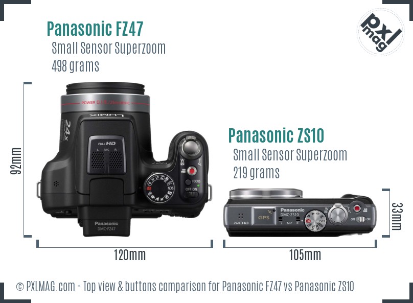 Panasonic FZ47 vs Panasonic ZS10 top view buttons comparison