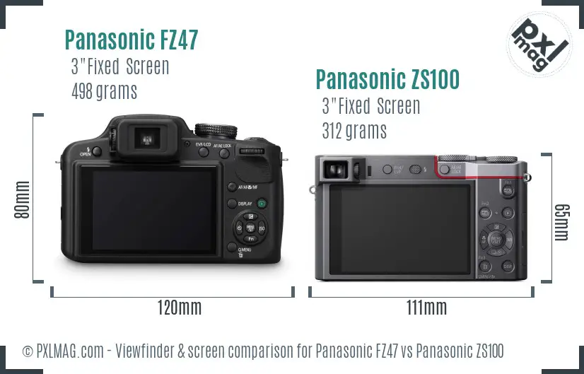 Panasonic FZ47 vs Panasonic ZS100 Screen and Viewfinder comparison