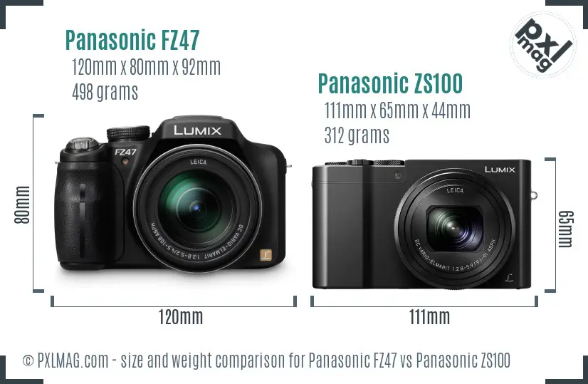 Panasonic FZ47 vs Panasonic ZS100 size comparison