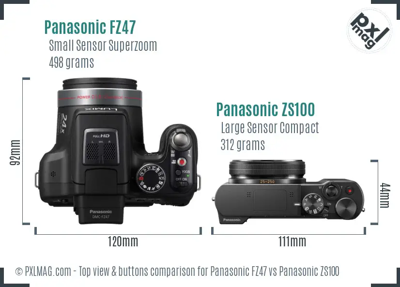 Panasonic FZ47 vs Panasonic ZS100 top view buttons comparison