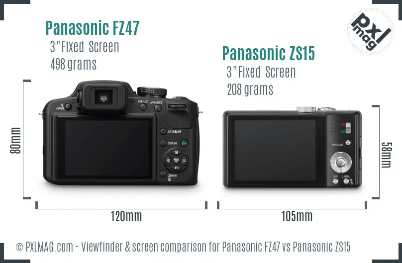 Panasonic FZ47 vs Panasonic ZS15 Screen and Viewfinder comparison