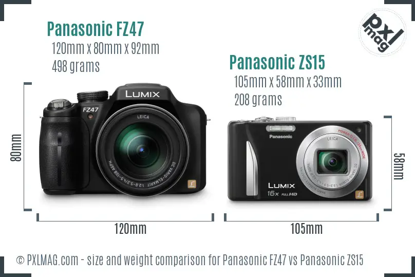 Panasonic FZ47 vs Panasonic ZS15 size comparison