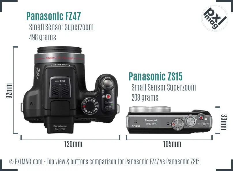 Panasonic FZ47 vs Panasonic ZS15 top view buttons comparison