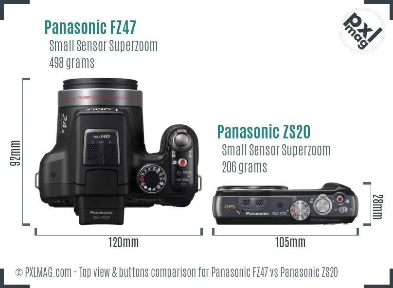 Panasonic FZ47 vs Panasonic ZS20 top view buttons comparison