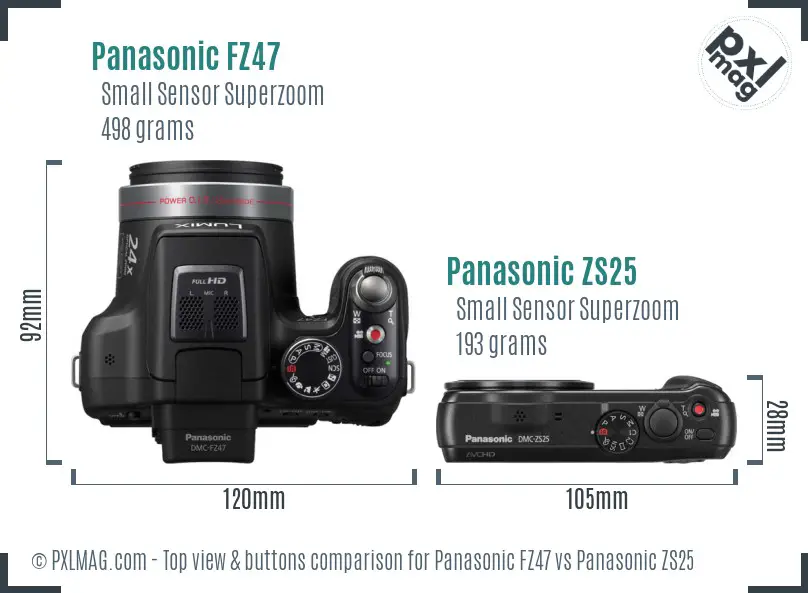 Panasonic FZ47 vs Panasonic ZS25 top view buttons comparison
