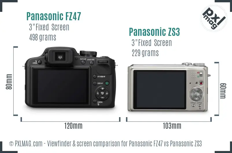 Panasonic FZ47 vs Panasonic ZS3 Screen and Viewfinder comparison