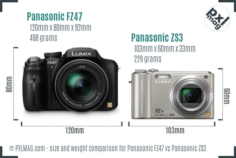 Panasonic FZ47 vs Panasonic ZS3 size comparison