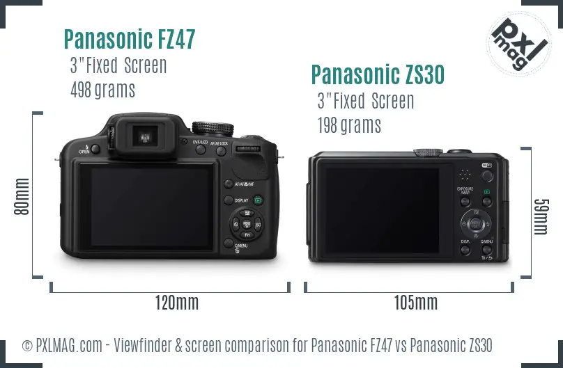 Panasonic FZ47 vs Panasonic ZS30 Screen and Viewfinder comparison