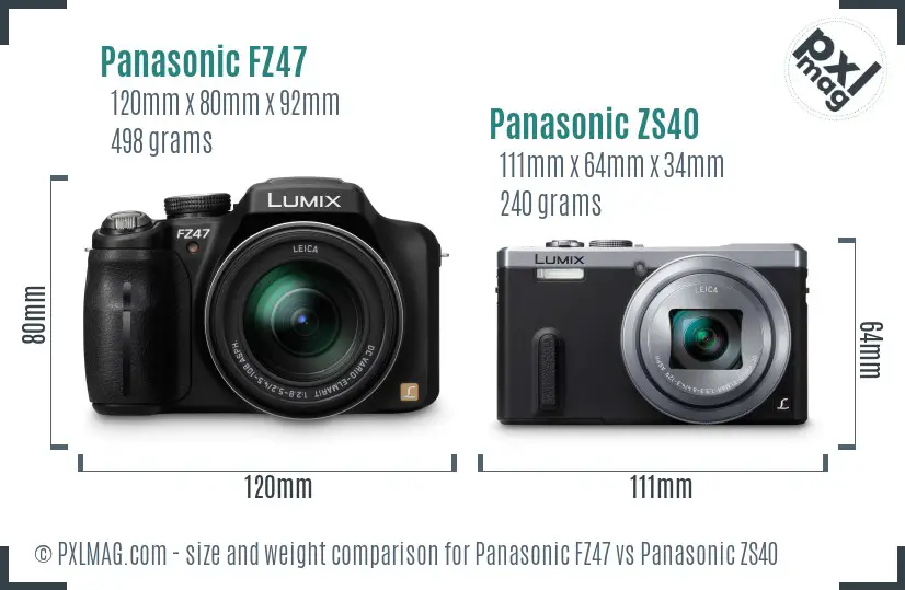 Panasonic FZ47 vs Panasonic ZS40 size comparison