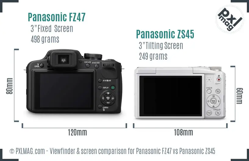Panasonic FZ47 vs Panasonic ZS45 Screen and Viewfinder comparison
