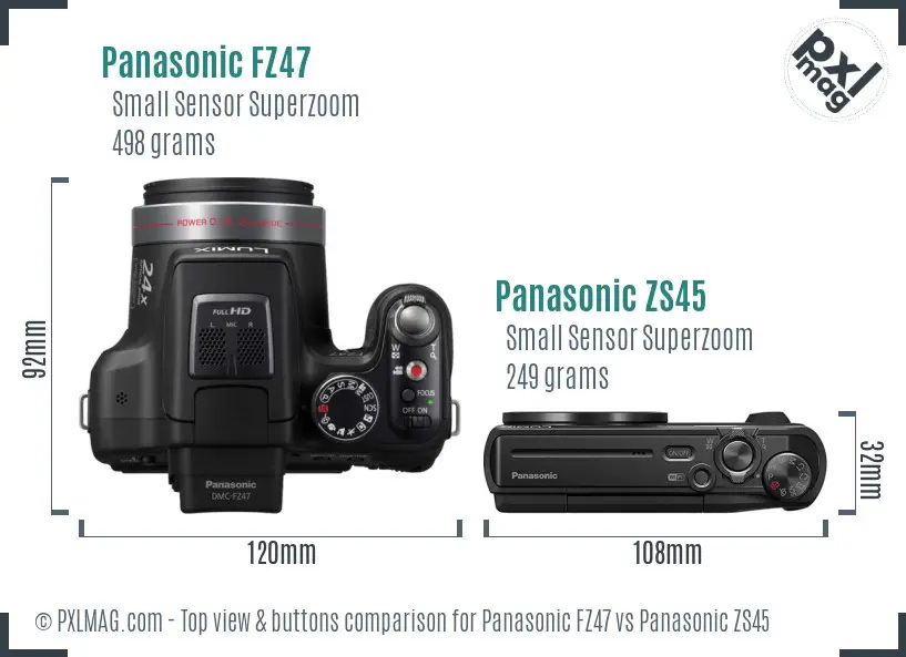 Panasonic FZ47 vs Panasonic ZS45 top view buttons comparison