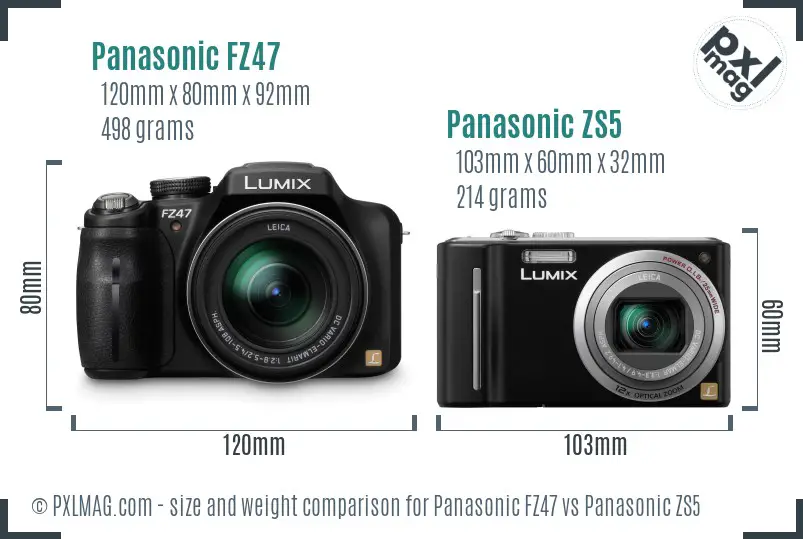 Panasonic FZ47 vs Panasonic ZS5 size comparison