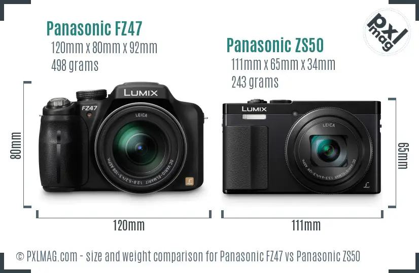 Panasonic FZ47 vs Panasonic ZS50 size comparison