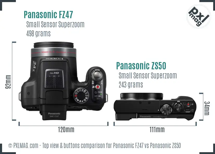 Panasonic FZ47 vs Panasonic ZS50 top view buttons comparison