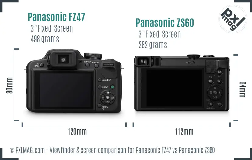 Panasonic FZ47 vs Panasonic ZS60 Screen and Viewfinder comparison