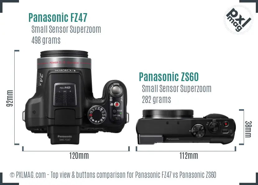 Panasonic FZ47 vs Panasonic ZS60 top view buttons comparison