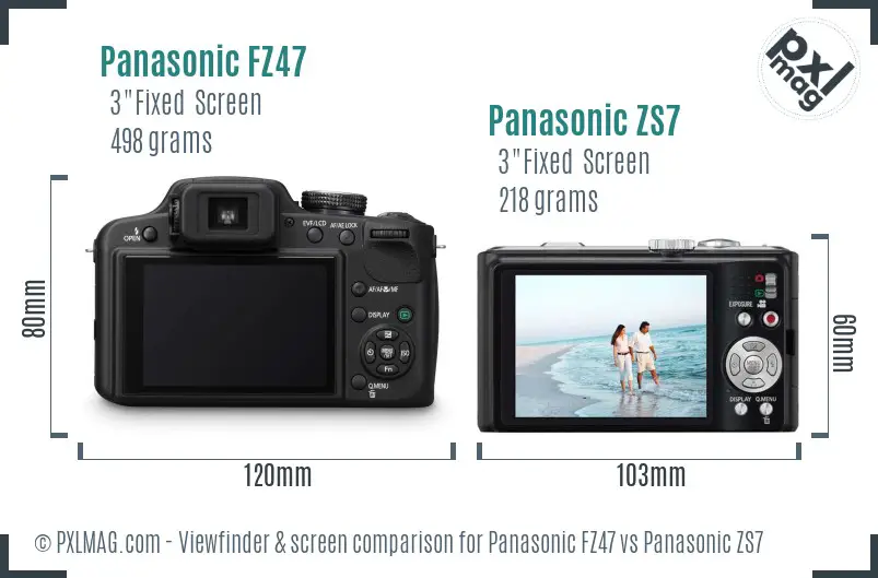 Panasonic FZ47 vs Panasonic ZS7 Screen and Viewfinder comparison