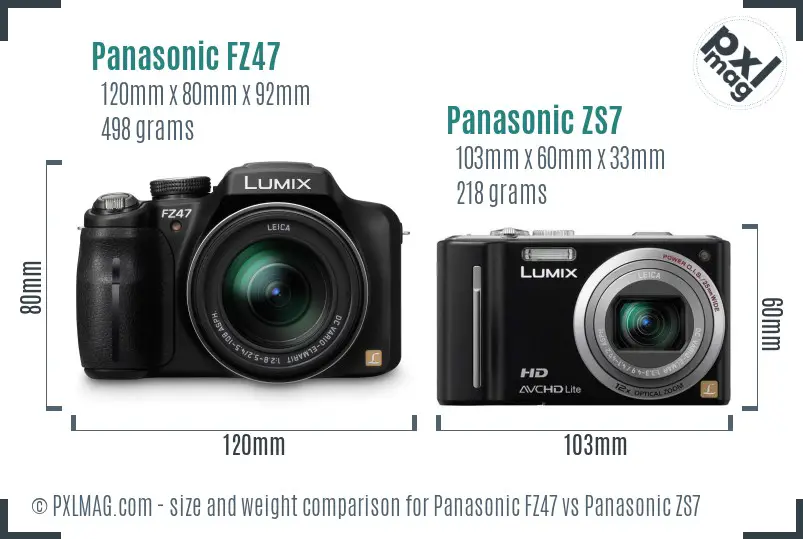 Panasonic FZ47 vs Panasonic ZS7 size comparison