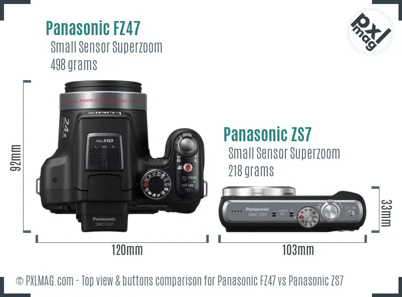 Panasonic FZ47 vs Panasonic ZS7 top view buttons comparison