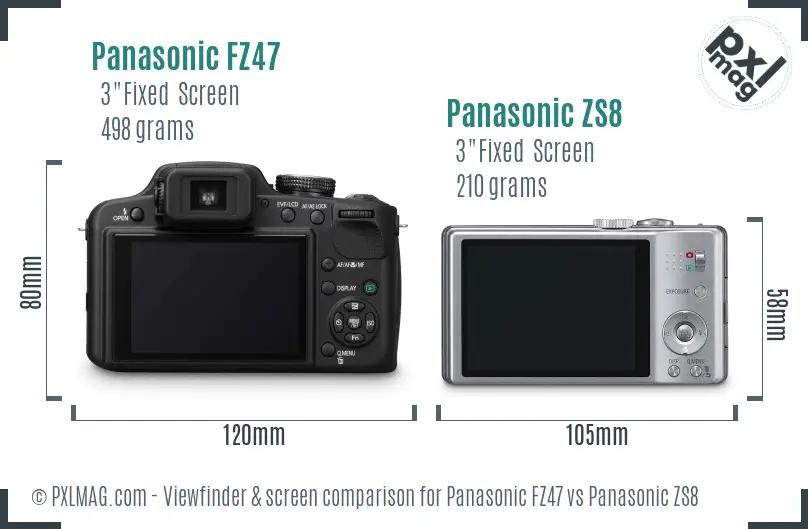 Panasonic FZ47 vs Panasonic ZS8 Screen and Viewfinder comparison