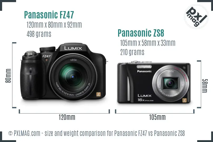 Panasonic FZ47 vs Panasonic ZS8 size comparison