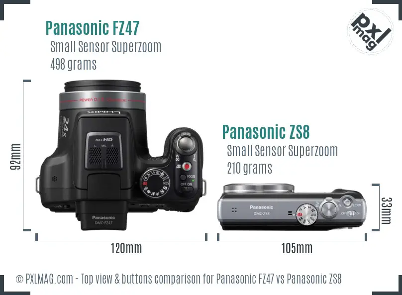 Panasonic FZ47 vs Panasonic ZS8 top view buttons comparison