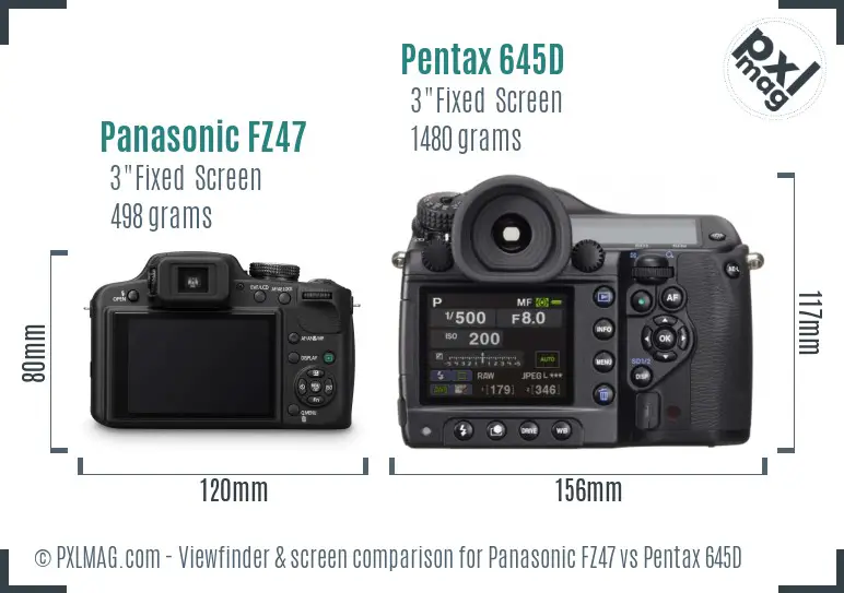 Panasonic FZ47 vs Pentax 645D Screen and Viewfinder comparison