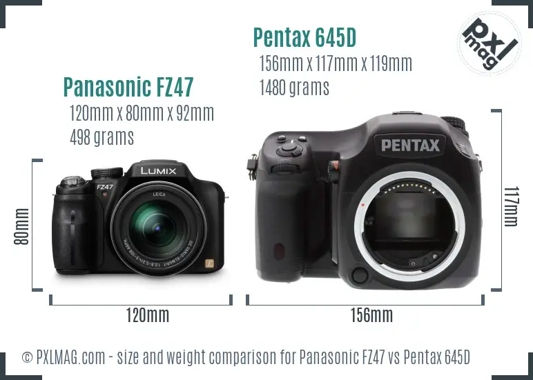 Panasonic FZ47 vs Pentax 645D size comparison