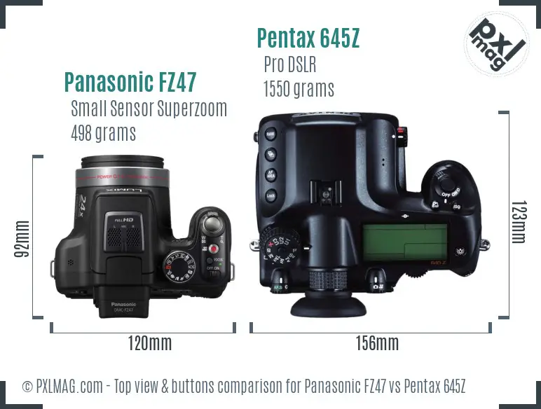 Panasonic FZ47 vs Pentax 645Z top view buttons comparison