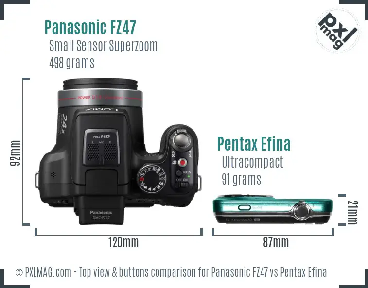 Panasonic FZ47 vs Pentax Efina top view buttons comparison