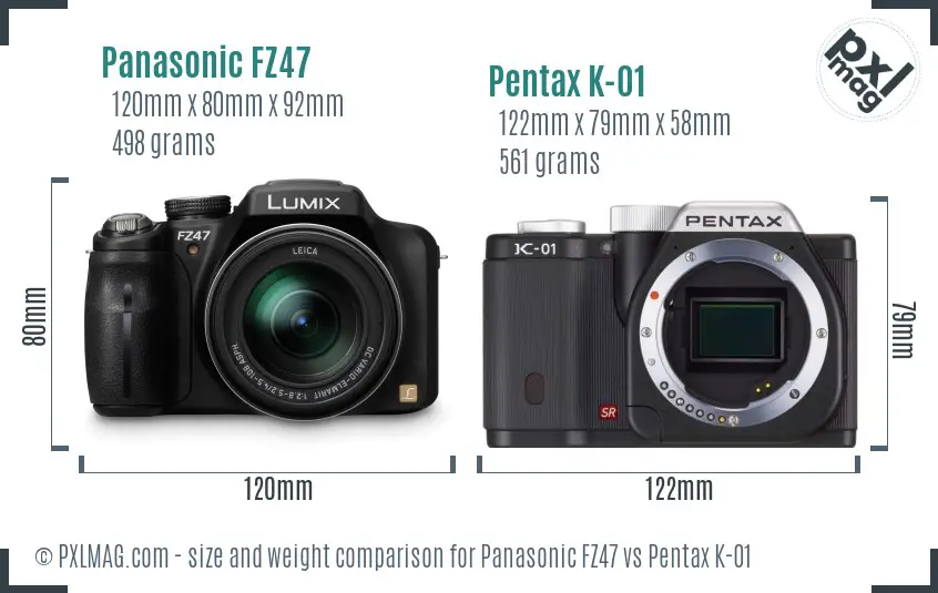 Panasonic FZ47 vs Pentax K-01 size comparison