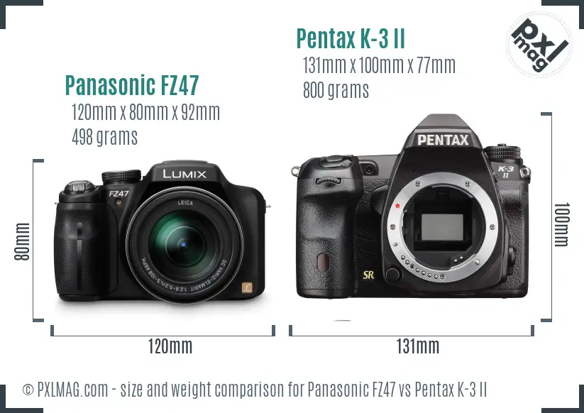 Panasonic FZ47 vs Pentax K-3 II size comparison