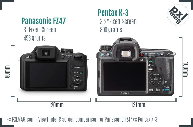 Panasonic FZ47 vs Pentax K-3 Screen and Viewfinder comparison