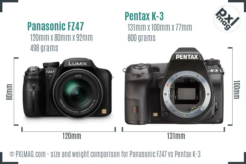 Panasonic FZ47 vs Pentax K-3 size comparison