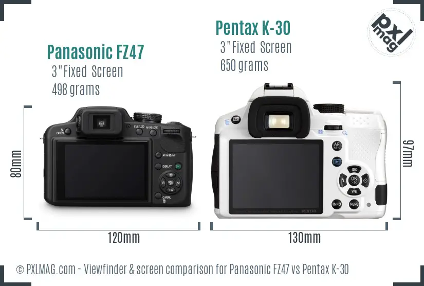 Panasonic FZ47 vs Pentax K-30 Screen and Viewfinder comparison