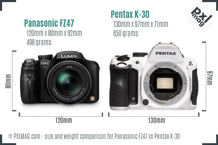 Panasonic FZ47 vs Pentax K-30 size comparison